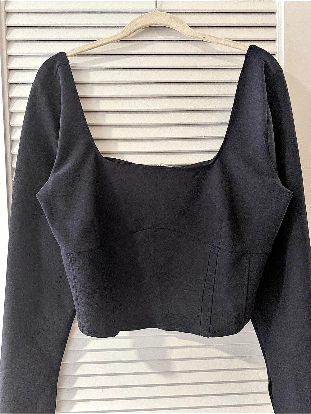 Abercrombie & Fitch SoftAF Long-Sleeve Square Neck Corset Top Black XL